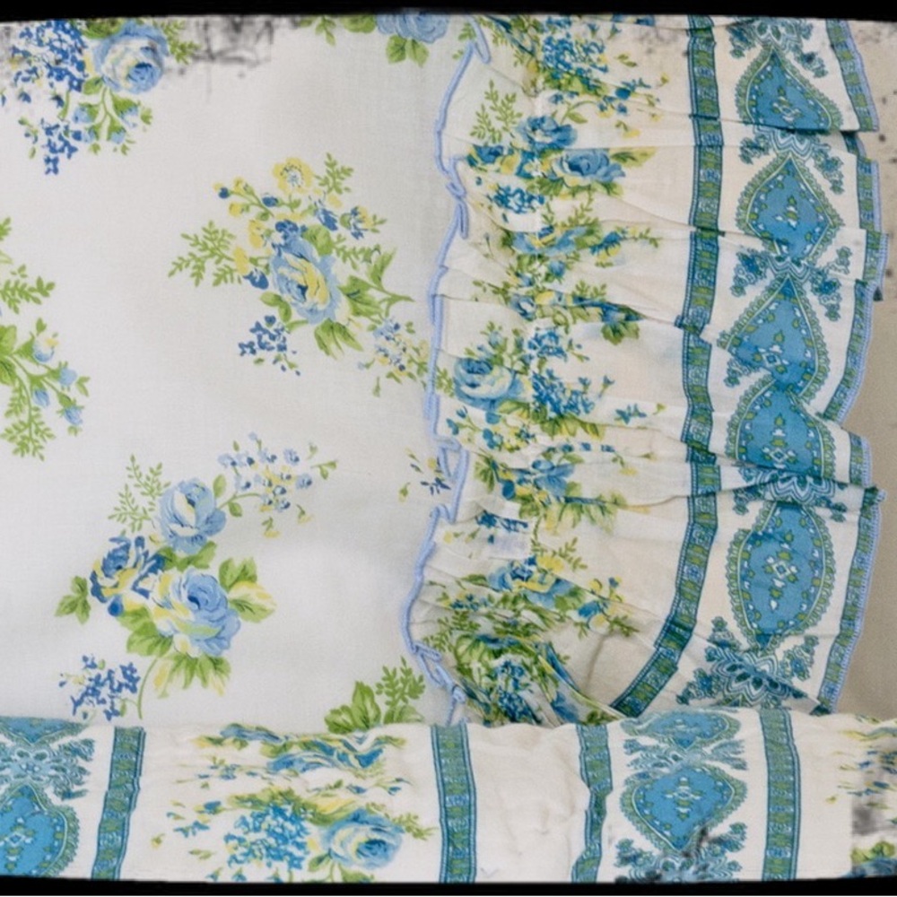 April Cornell NEW Two (2) Floral Blue and Green Ruffled Pillowcases